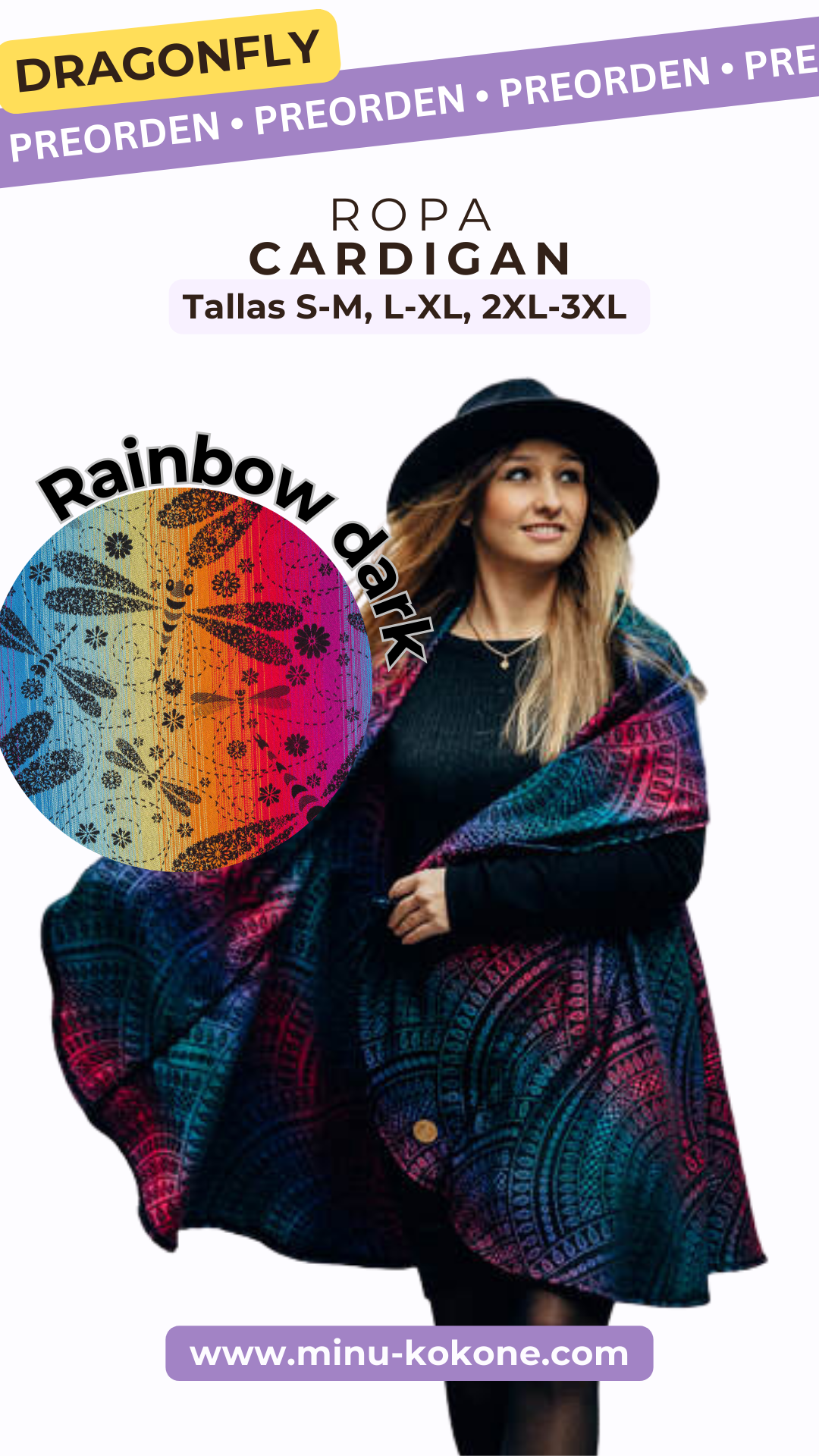 Dragonfly Rainbow Dark - Long Cardigan - PREORDEN